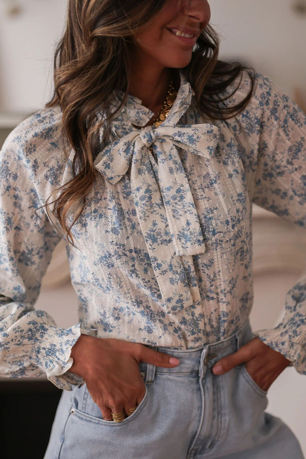 Spring V-Neck Lace-Up Blouse