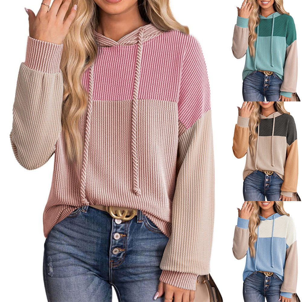 New-style Color-block Long-sleeve Hoodie With A Loose Fit