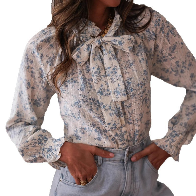 Spring V-Neck Lace-Up Blouse