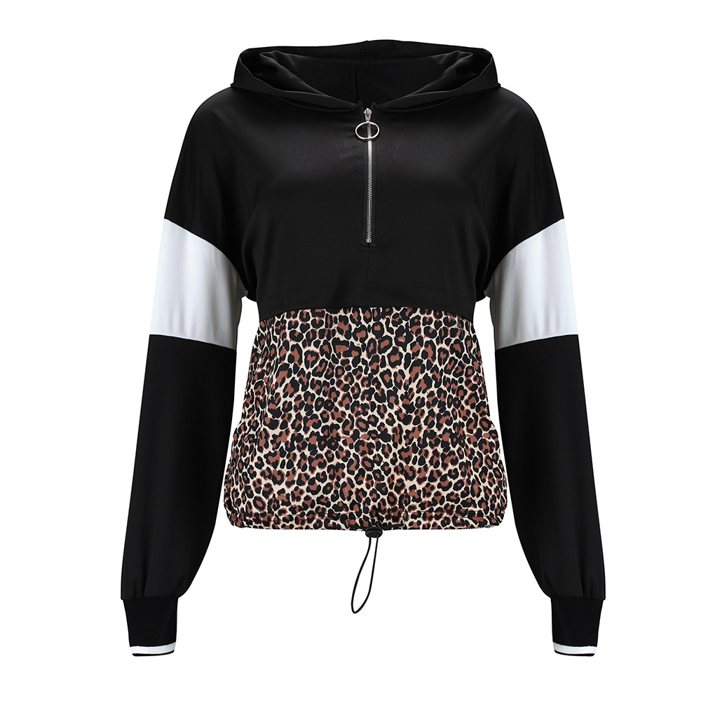 European and American leopard stitching zip hoodie
