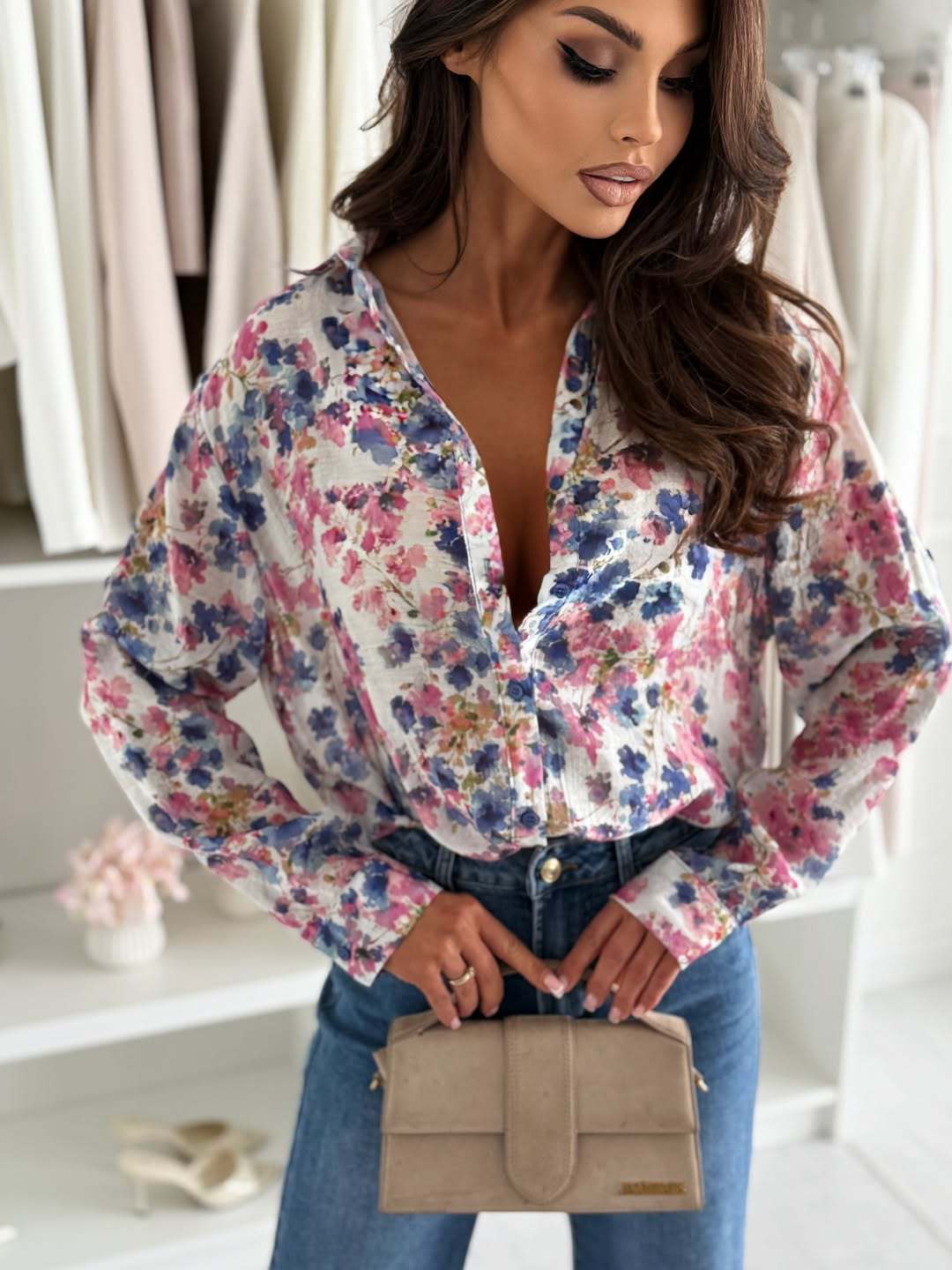 Women’s Printed Loose Long-Sleeve Shirt