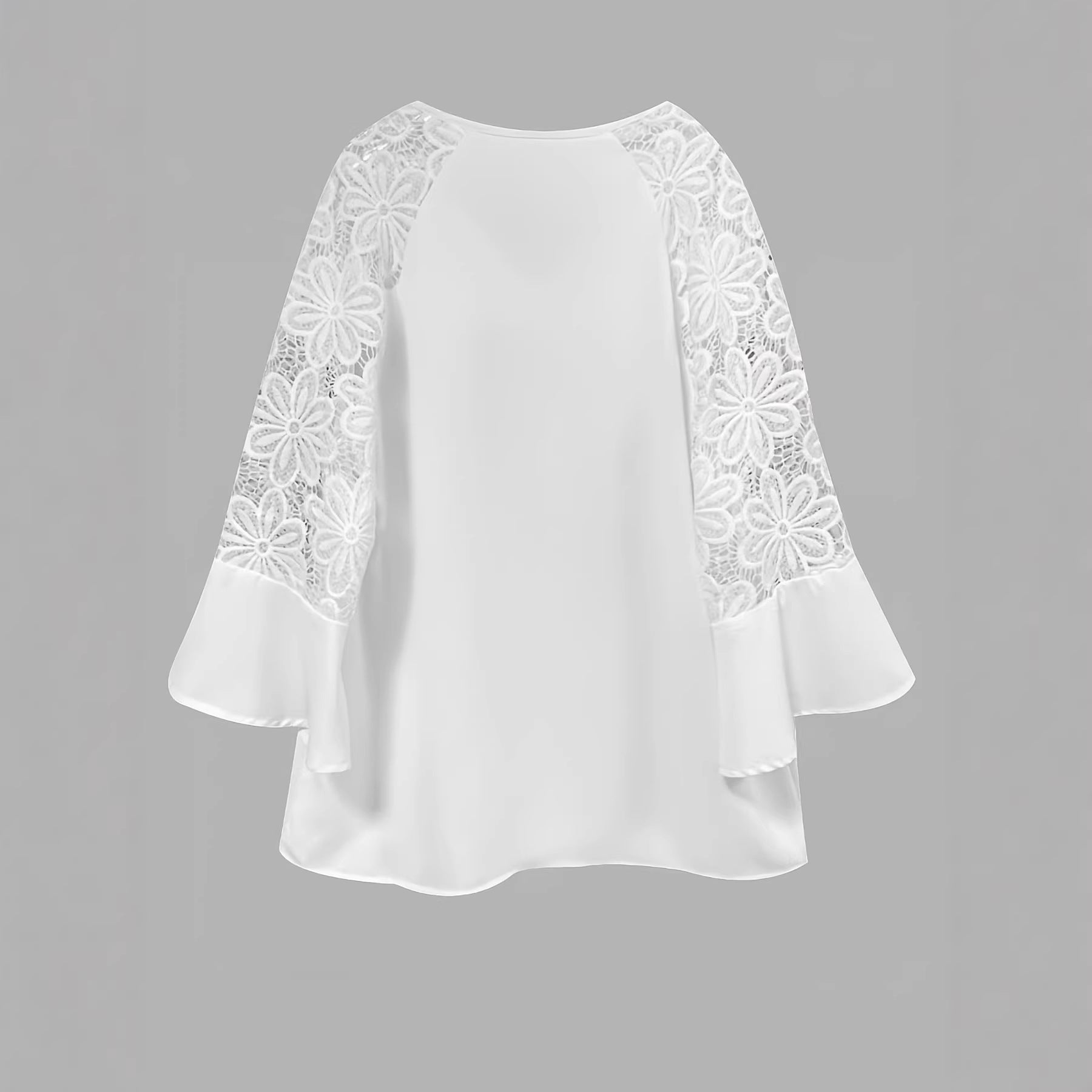 White Lace-Panel Tie-Front Top