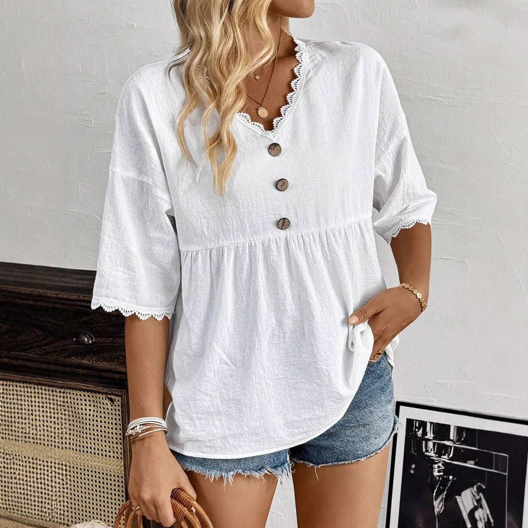 Women’s Lace V-Neck Short-Sleeve Top