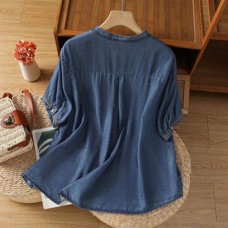 Vintage Draped Short-Sleeve Shirt