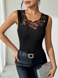 Black Ribbed Rhinestone Vest T-Shirt Top