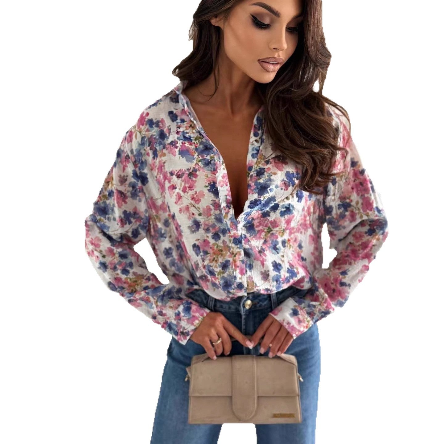 Women’s Printed Loose Long-Sleeve Shirt