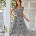Summer Dresses Ruffle Cap Sleeve V Neck Belt Wrap Split Boho Floral Long Casual Party Beach Dress Lustraward