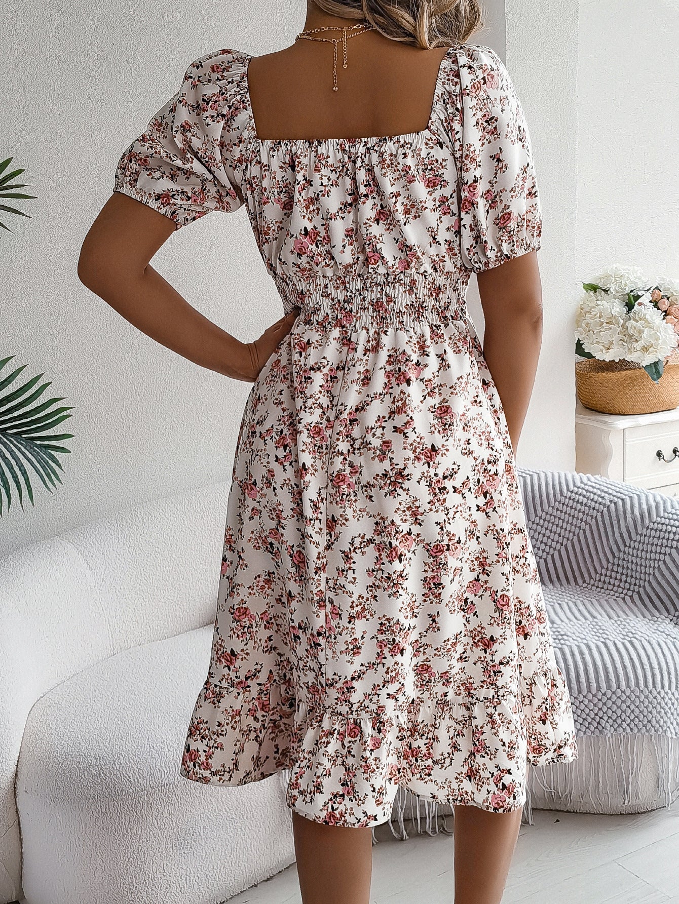Floral Print Square Collar Dress Summer Fashion Ruffles Dresses Women's Clothing Lustraward