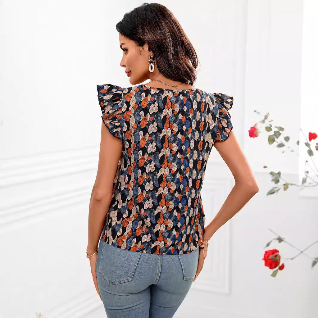 Women’s Printed V-Neck Short-Sleeve Top