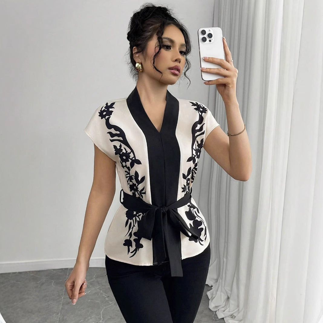 Elegant V-Neck Printed Top