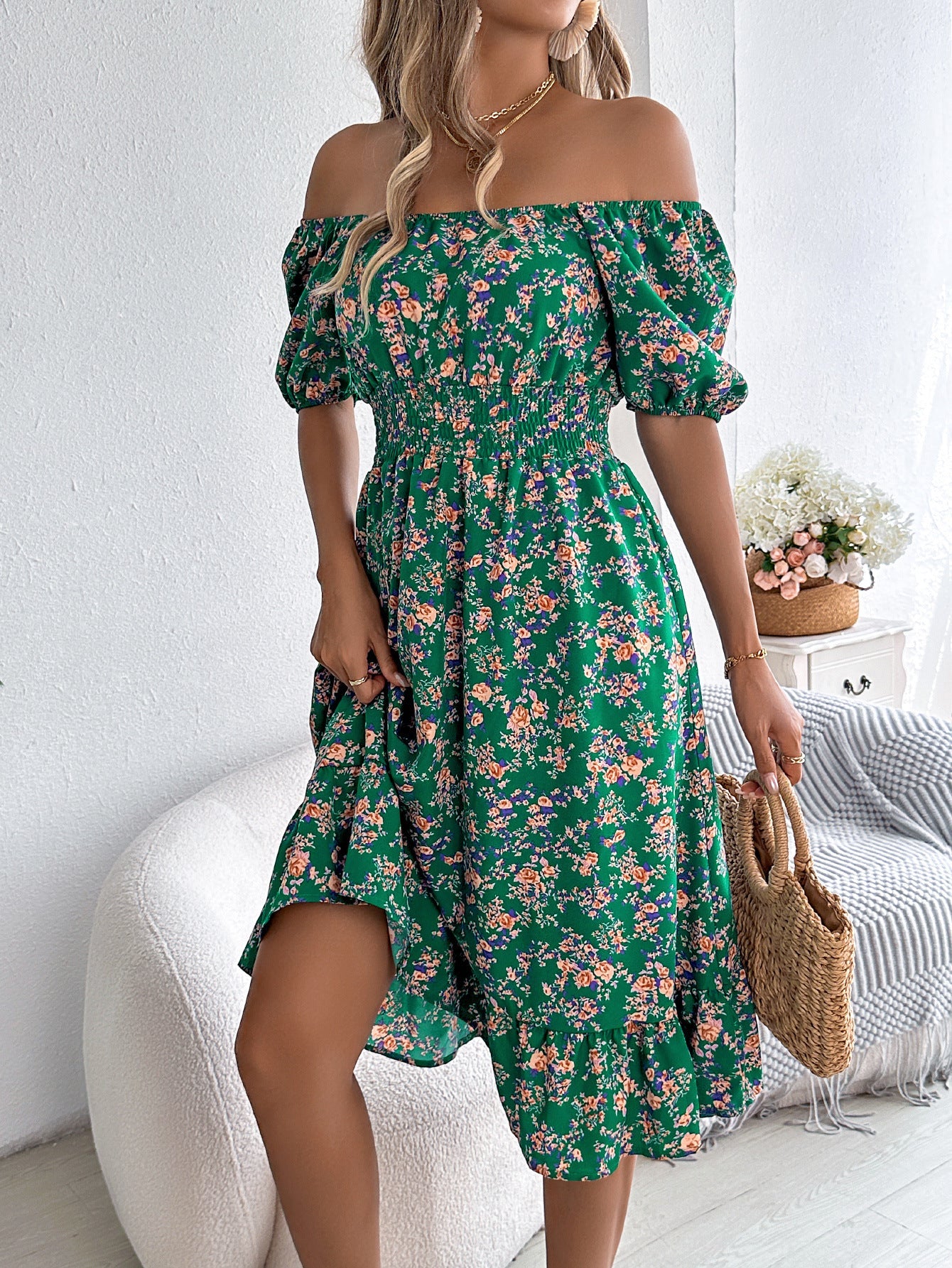 Floral Print Square Collar Dress Summer Fashion Ruffles Dresses Women's Clothing Lustraward