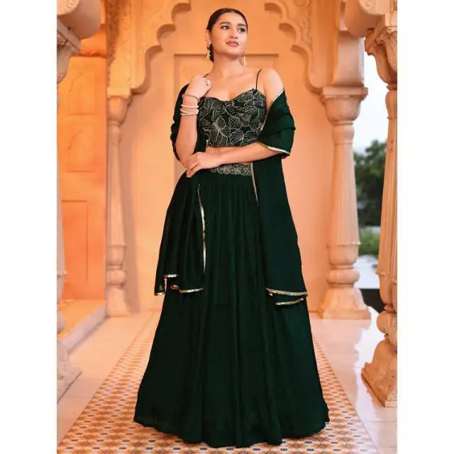 Crush Silk Embroidered Lehenga Set Lustraward