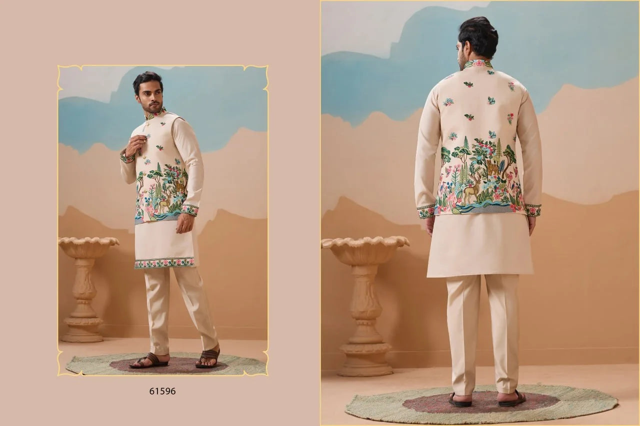 Indian Wedding and Festival Wear Men’s Koti Kurta with Bottom Lustraward