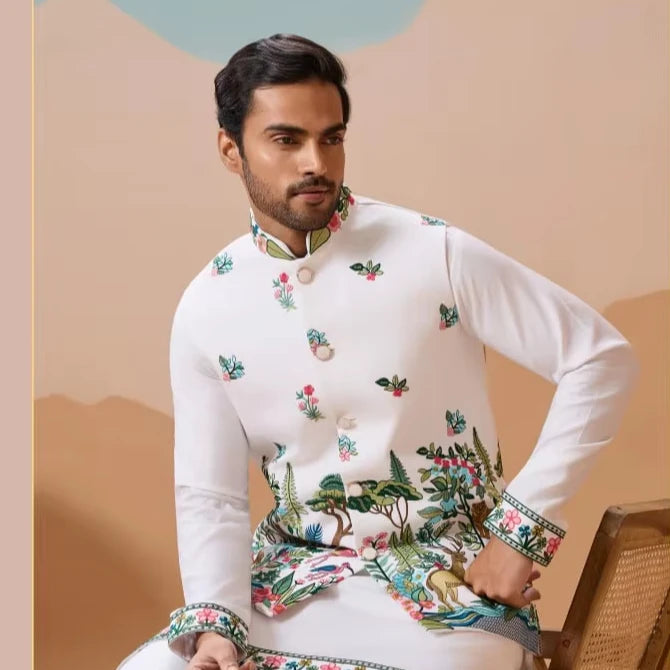 Indian Wedding and Festival Wear Men’s Koti Kurta with Bottom Lustraward