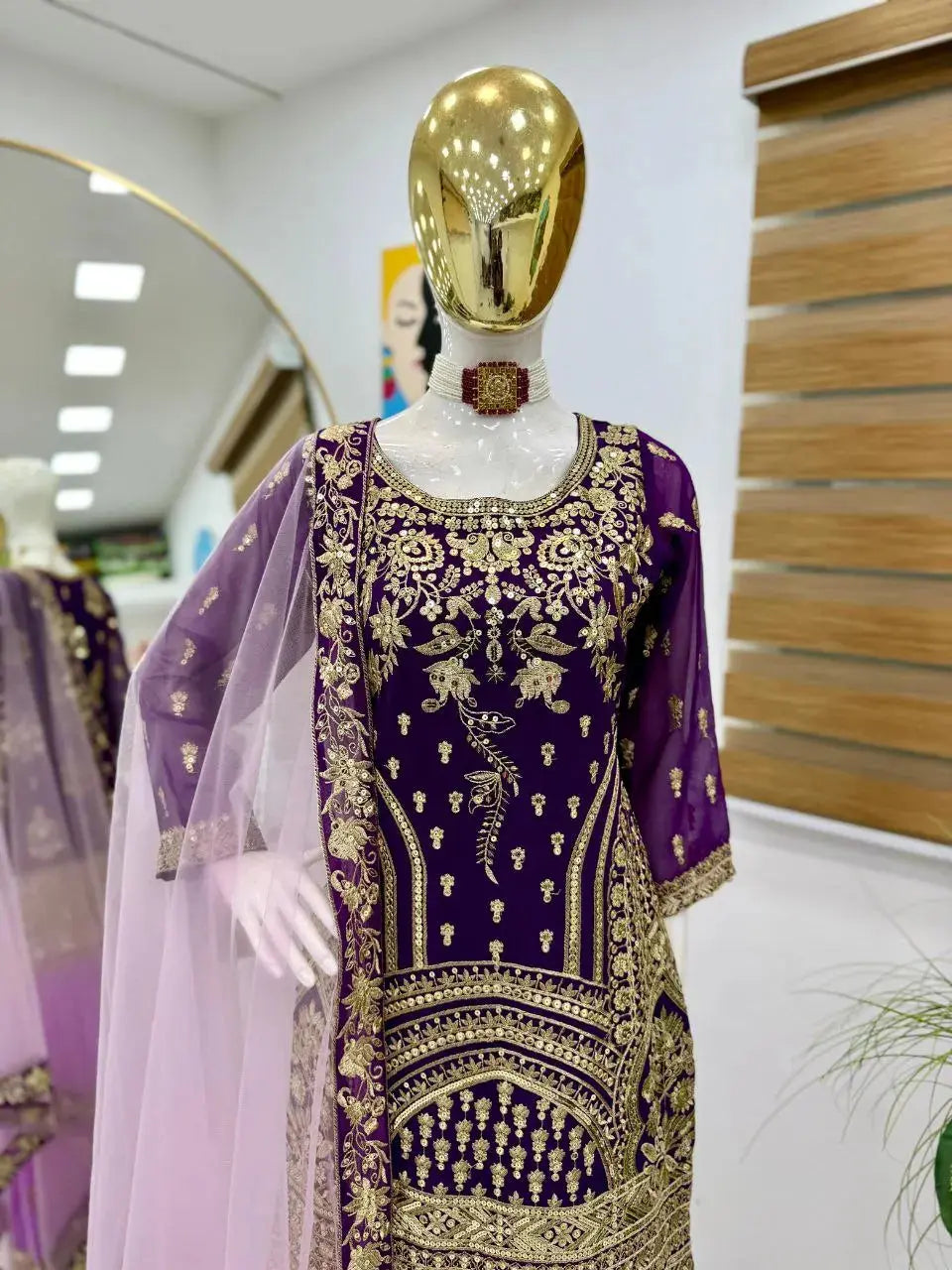 Women's New Georgette Embroidered Stitched Kurti & Sharara Party Dupattas Lustraward
