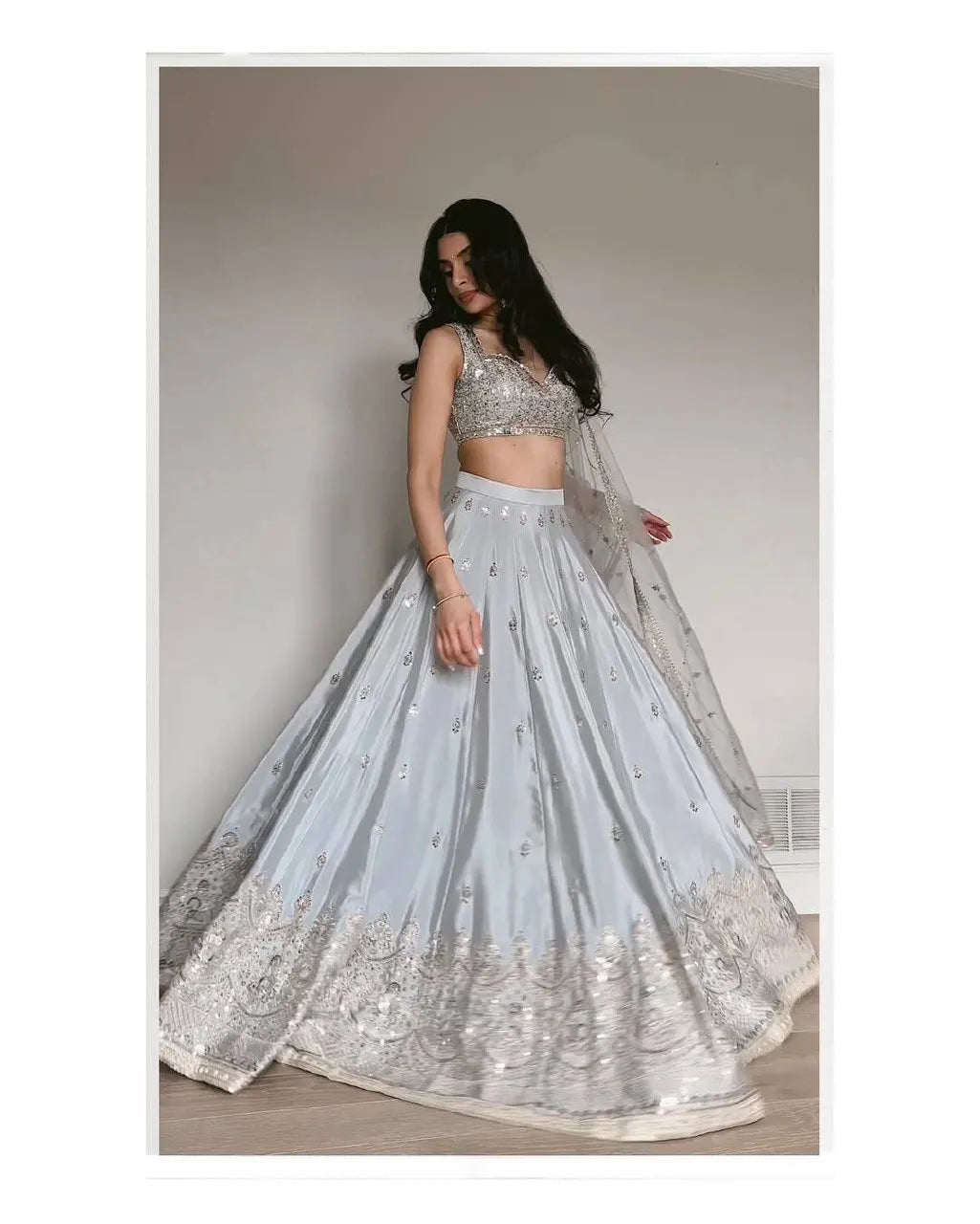 Silver Grey Lehenga Choli Set Lustraward
