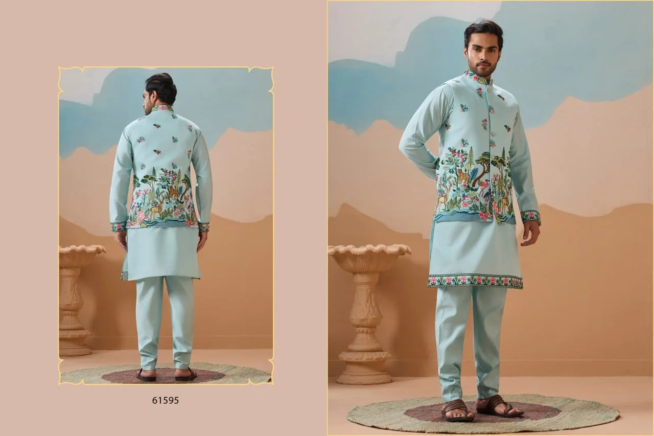 Indian Wedding and Festival Wear Men’s Koti Kurta with Bottom Lustraward