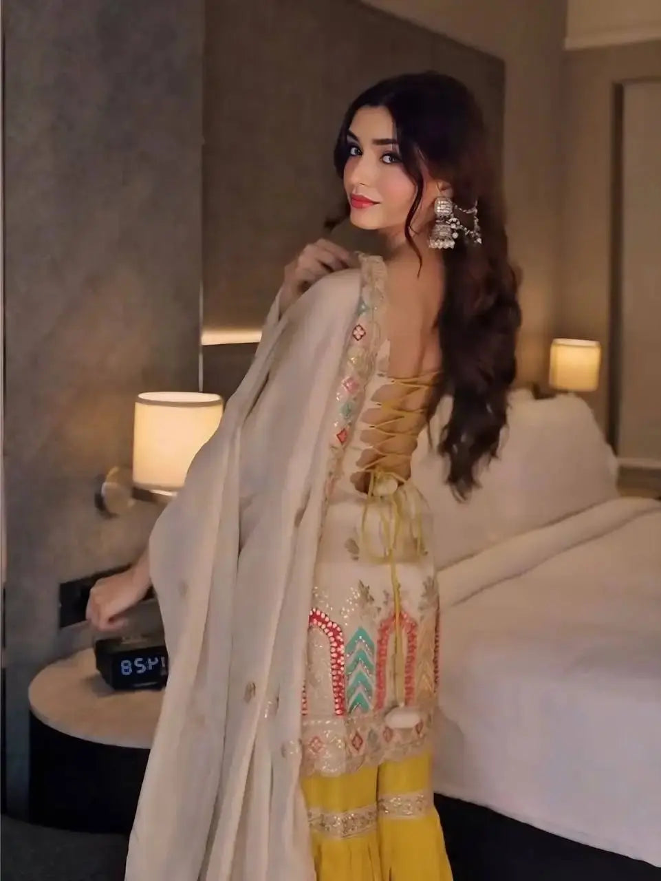 Women’s Embroidered Kurti Sharara Set with Chiffon Dupatta Lustraward