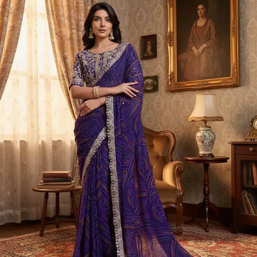 Designer Georgette Embroidered Saree Lustraward