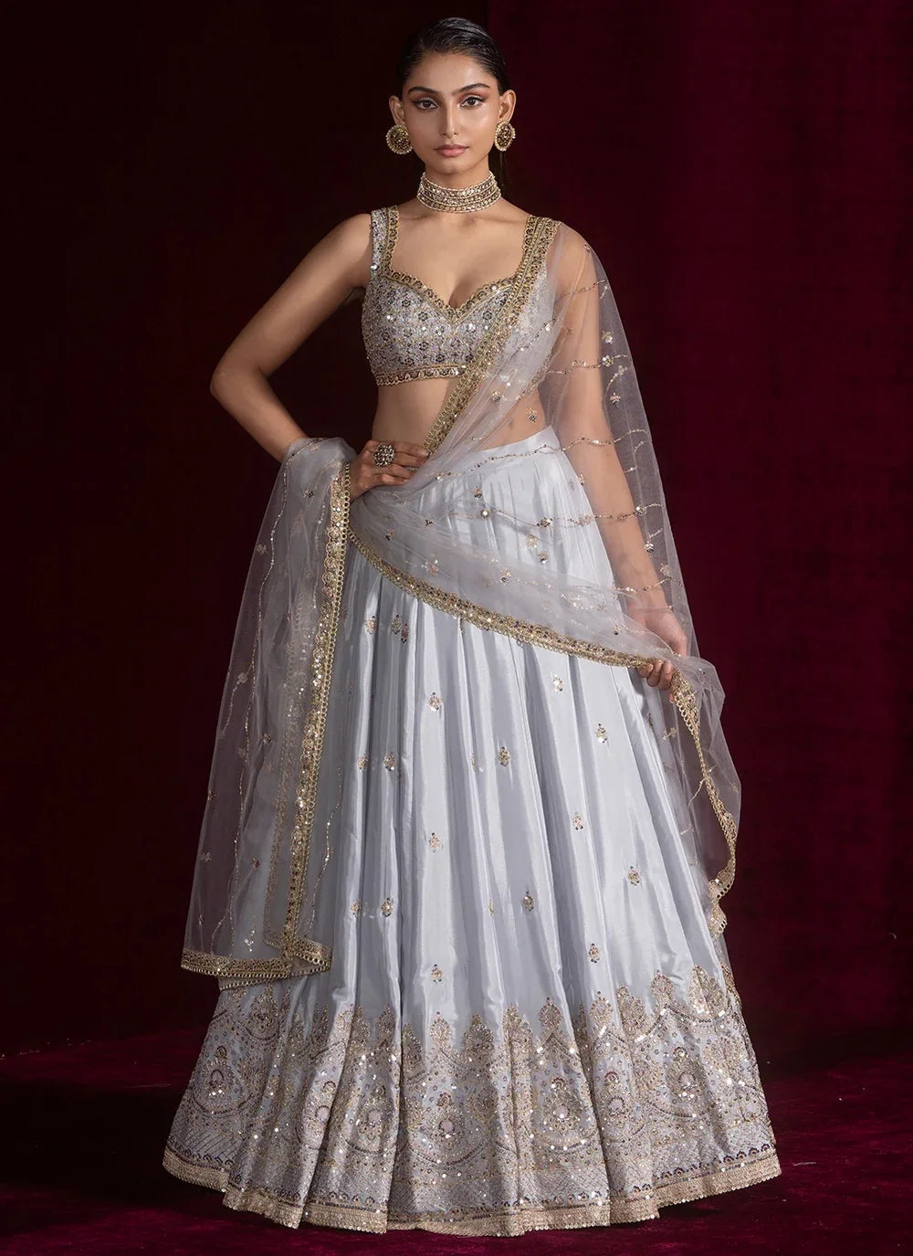 Silver Grey Lehenga Choli Set Lustraward