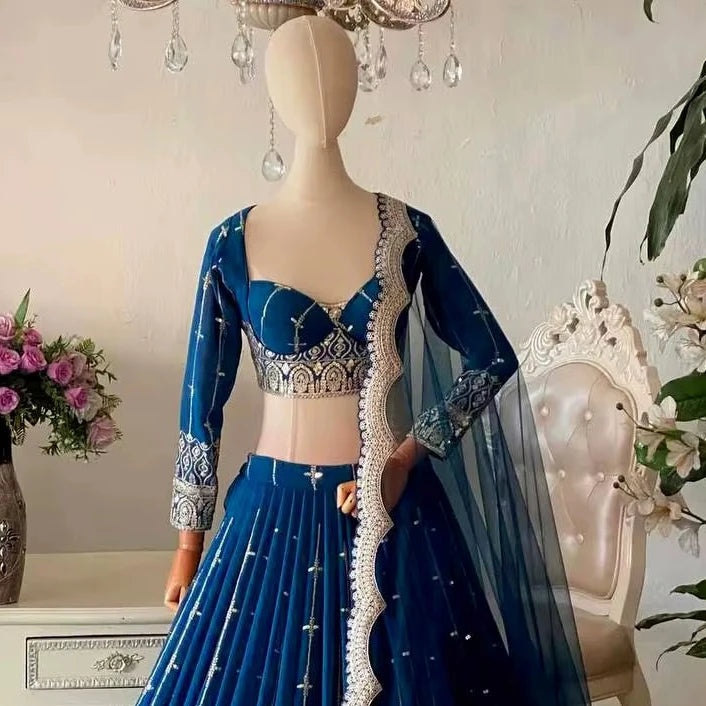 Royal Blue Lehenga Choli Set Lustraward