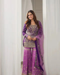 Women's New Georgette Embroidered Stitched Kurti & Sharara Party Dupattas Lustraward
