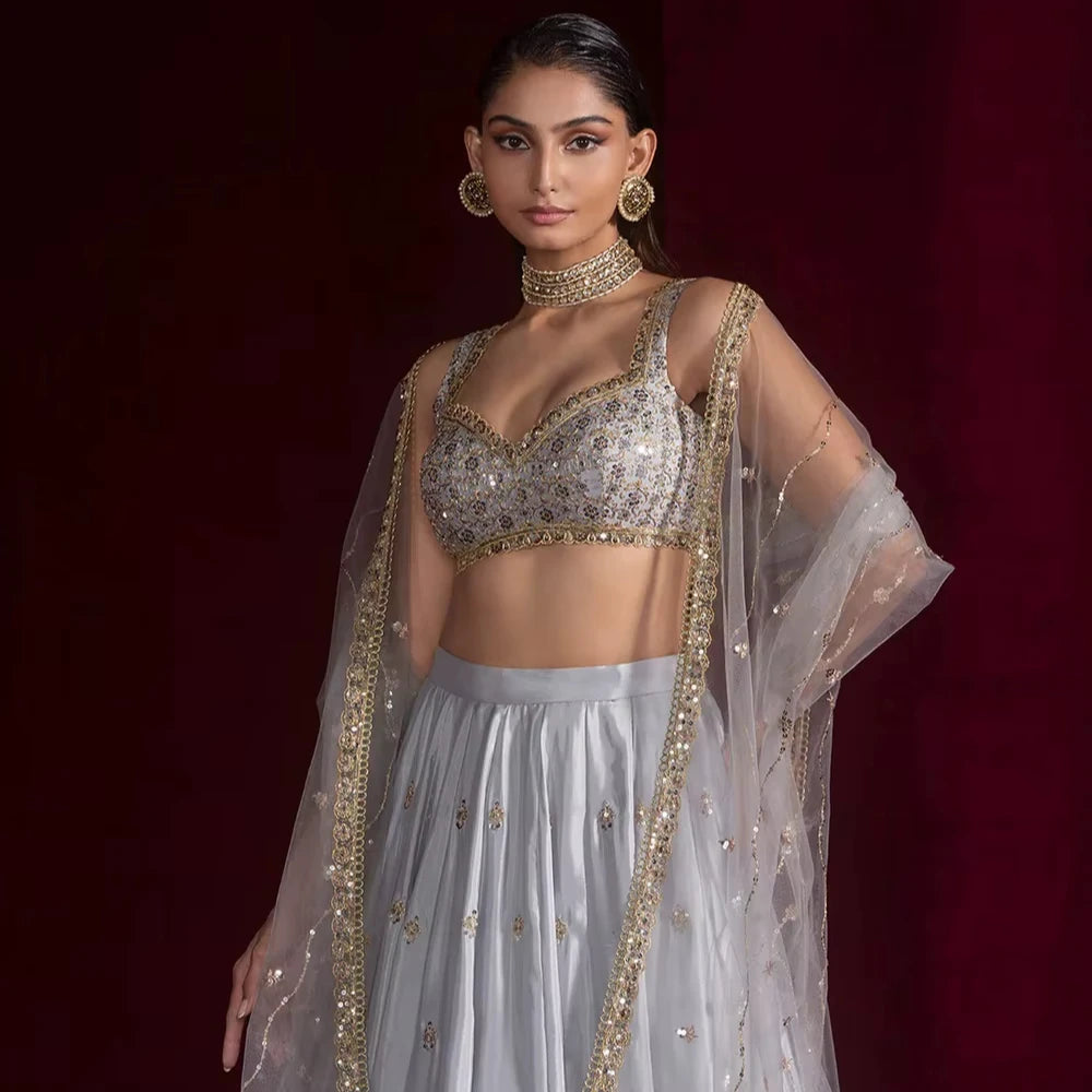 Silver Grey Lehenga Choli Set Lustraward