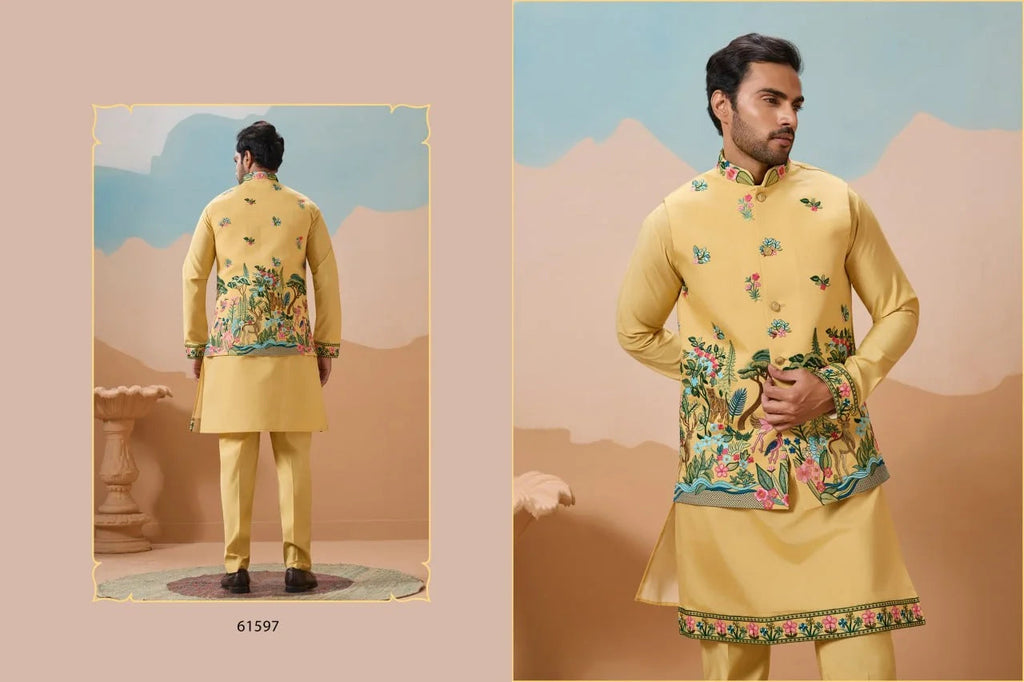 Indian Wedding and Festival Wear Men’s Koti Kurta with Bottom Lustraward