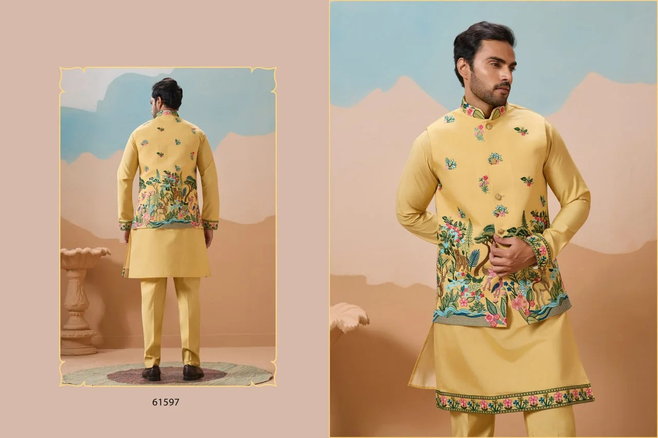 Indian Wedding and Festival Wear Men’s Koti Kurta with Bottom Lustraward