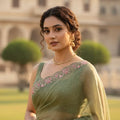 Olive Green Embroidered Chiffon Saree Lustraward