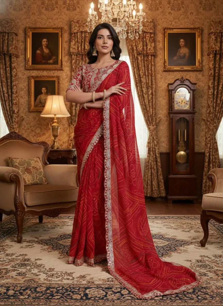 Designer Georgette Embroidered Saree Lustraward