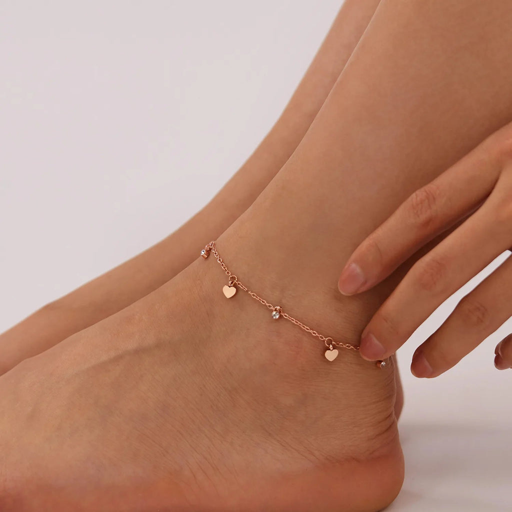 Gold Heart Zirconia Anklet Lustraward