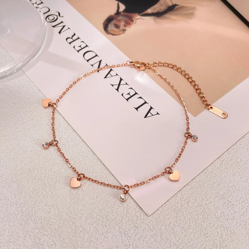 Gold Heart Zirconia Anklet Lustraward