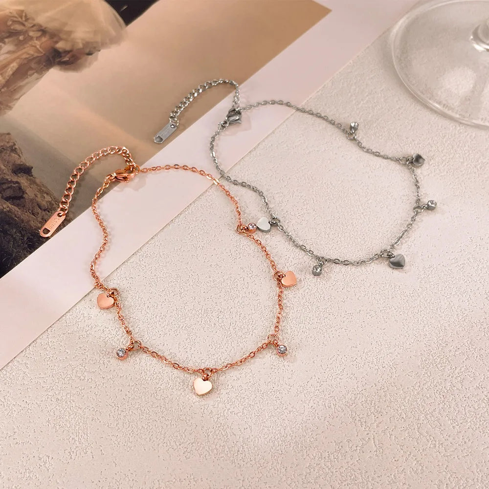 Gold Heart Zirconia Anklet Lustraward
