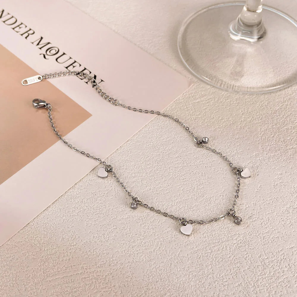 Gold Heart Zirconia Anklet Lustraward