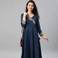Women’s Blue Cotton Slub Angrakha Kurta Lustraward