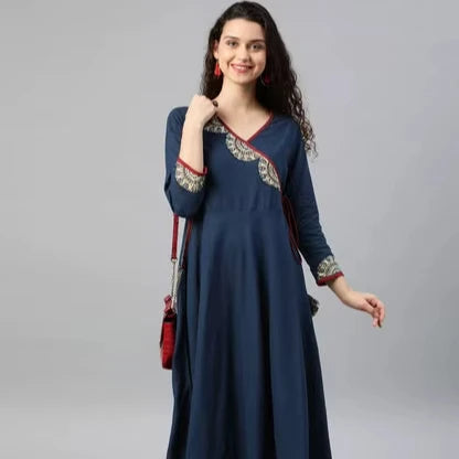Women’s Blue Cotton Slub Angrakha Kurta Lustraward
