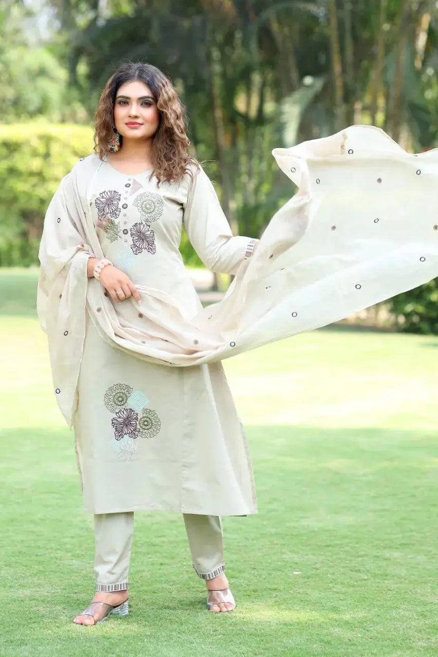 Women’s Pure Cotton Kurta Pant Dupatta Set Lustraward