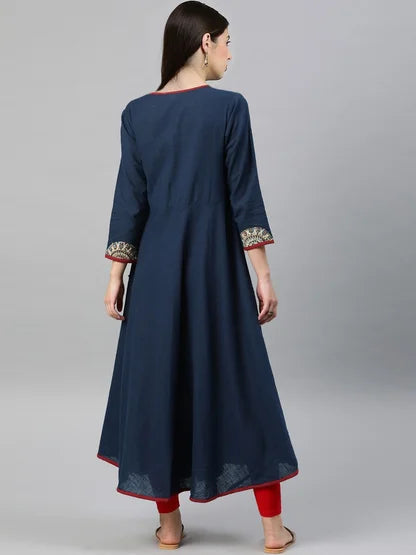 Women’s Blue Cotton Slub Angrakha Kurta Lustraward