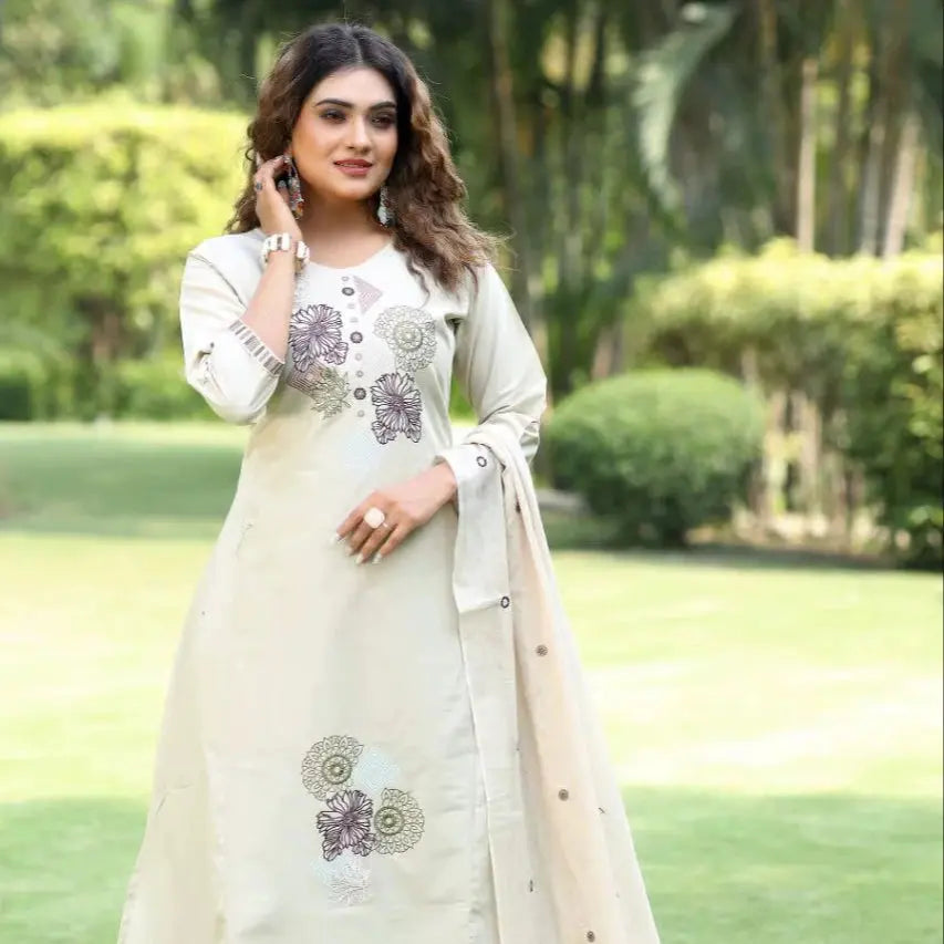 Women’s Pure Cotton Kurta Pant Dupatta Set Lustraward