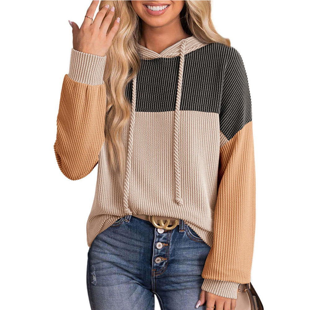 New-style Color-block Long-sleeve Hoodie With A Loose Fit