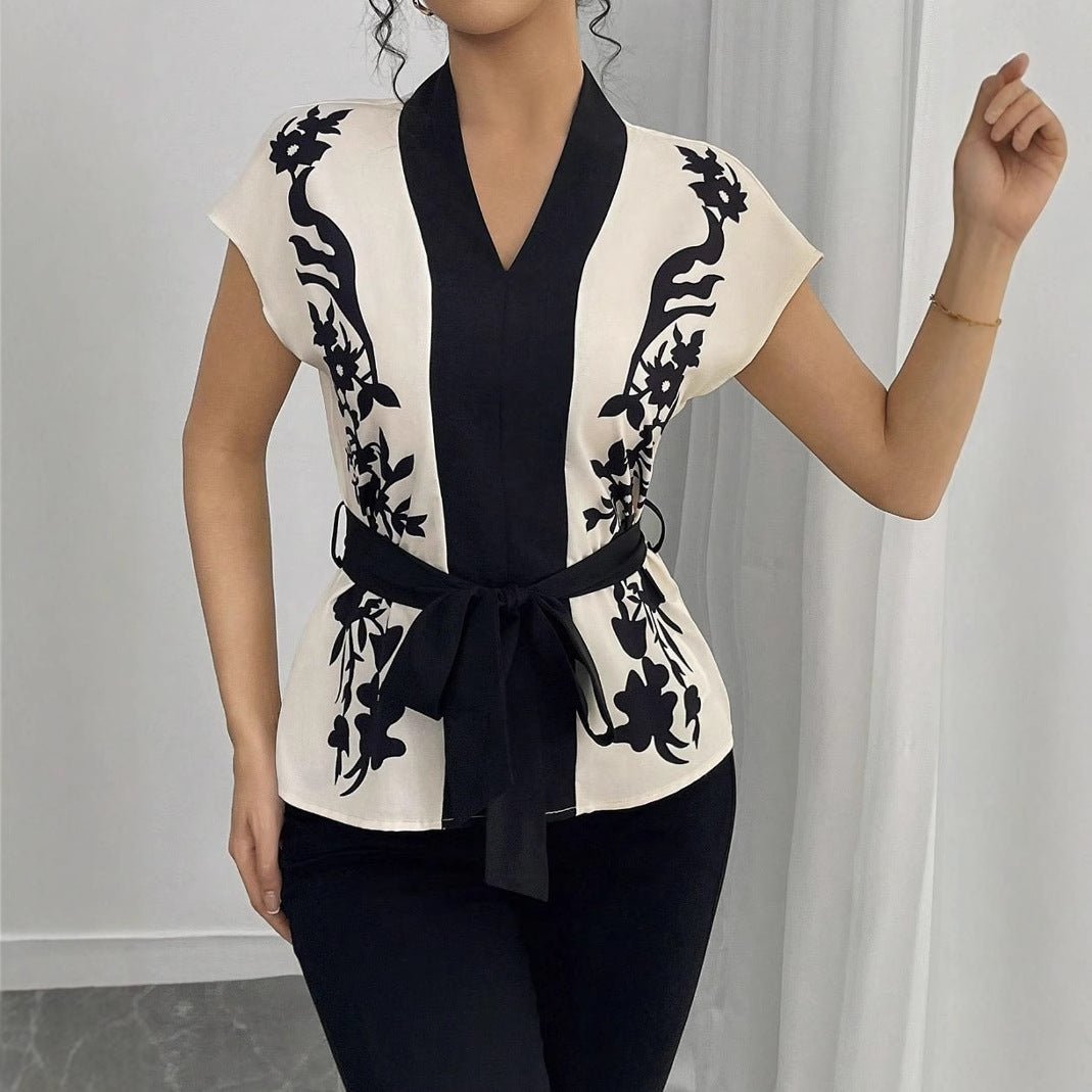 Elegant V-Neck Printed Top