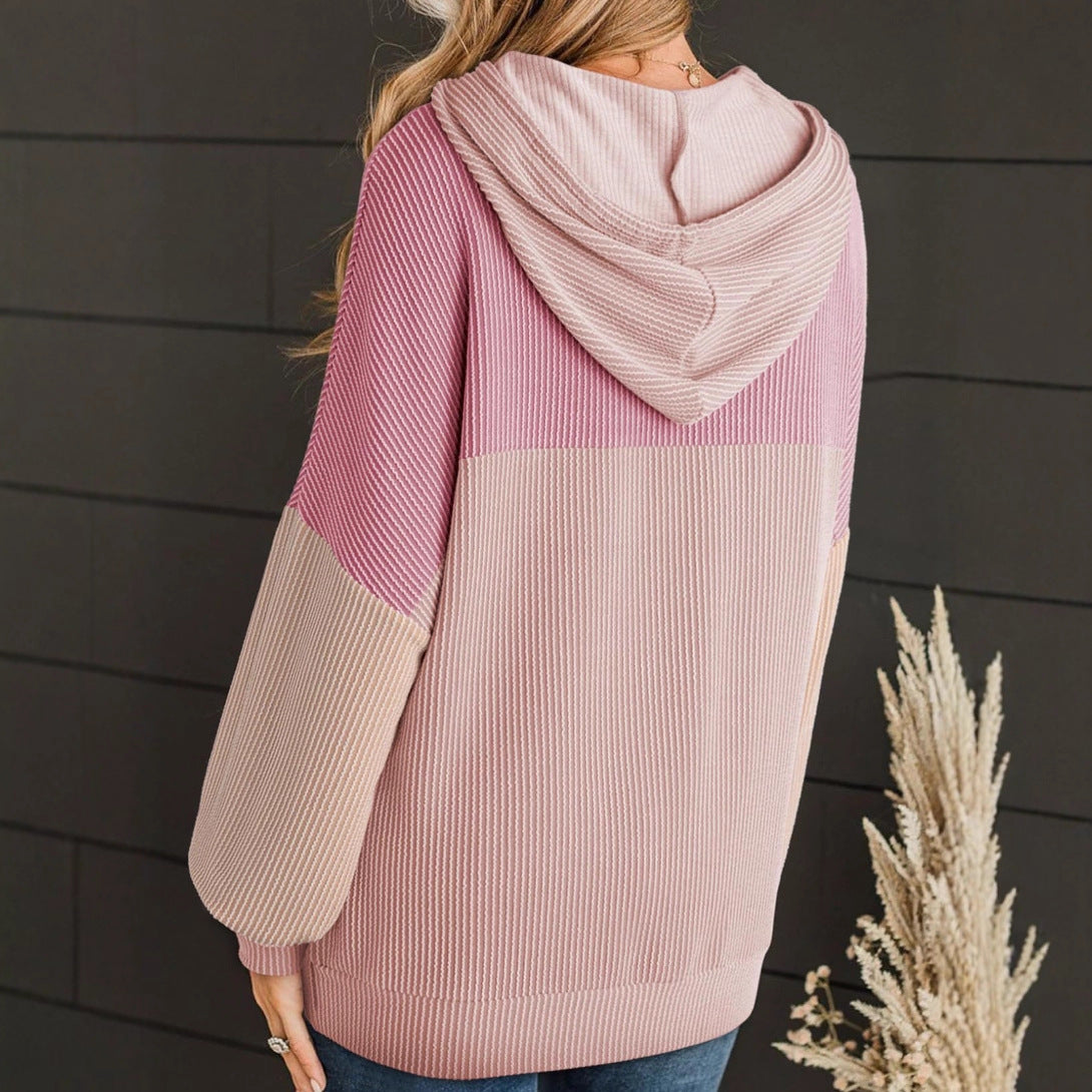 New-style Color-block Long-sleeve Hoodie With A Loose Fit