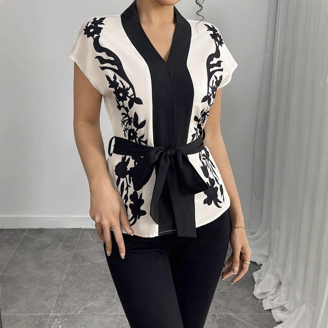 Elegant V-Neck Printed Top