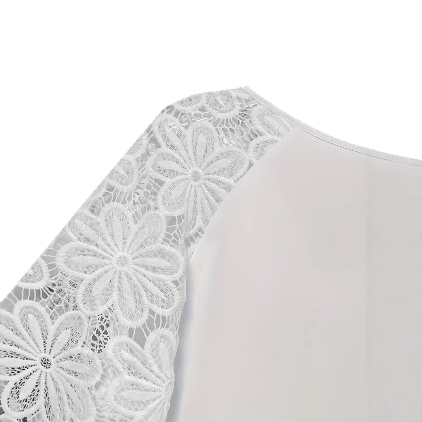 White Lace-Panel Tie-Front Top